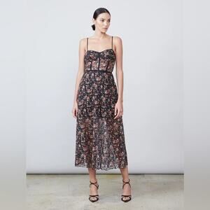 Allen Schwartz Eden floral mesh bustier boning midi dress 10